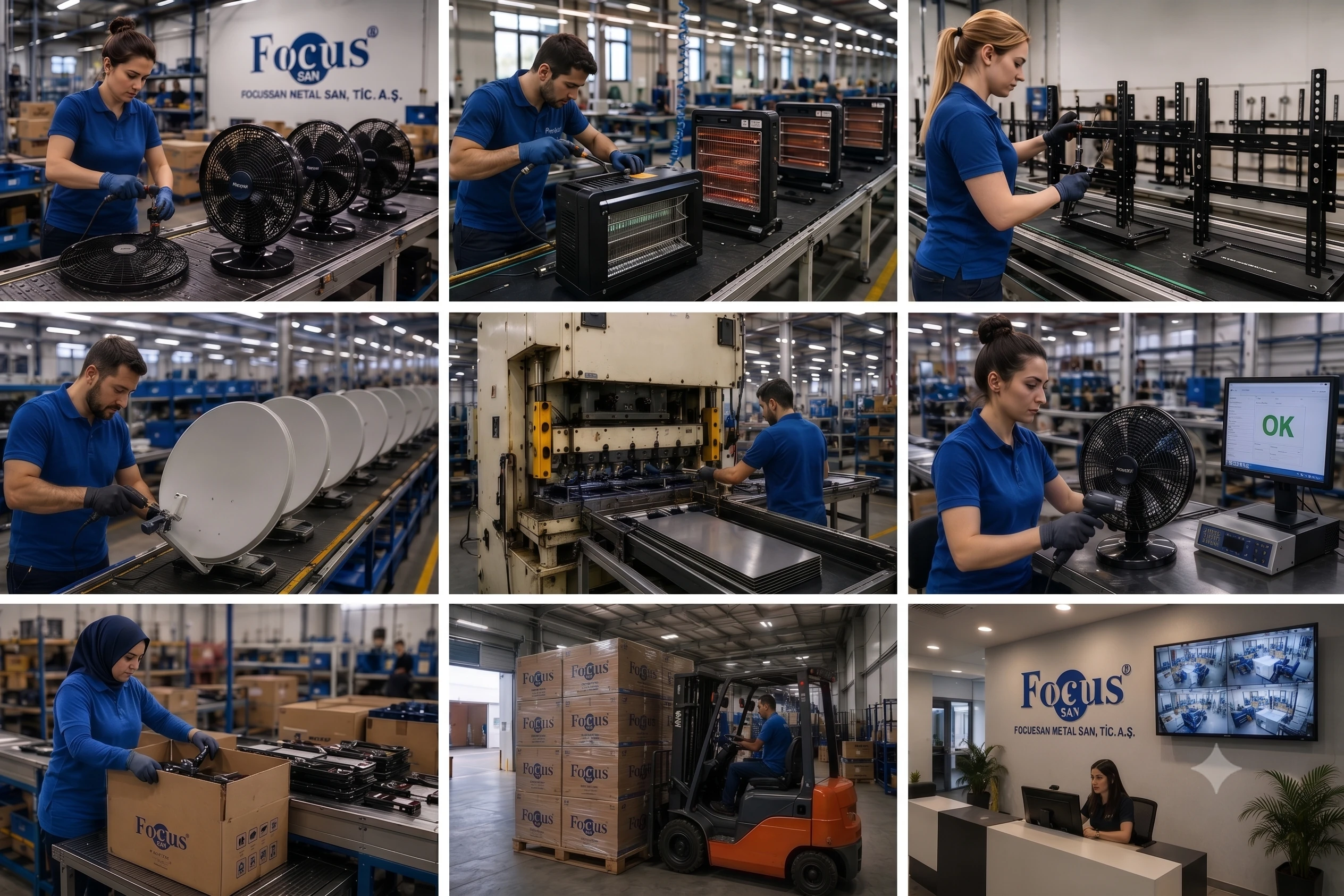 Focussan fason montaj hattı: ürün montajı, kalite kontrol, paketleme ve sevkiyat
